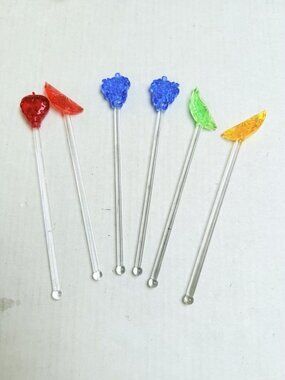 Spring Garden Party Plastic Swizzle Sticks Drink Stirs Cocktails Barware 6 Piece